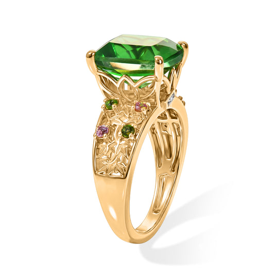 GP Italienischer Garten Kollektion - Chartreuse Quarz, Rosa Saphir Ring 925 Silber 750 Gelbgold vermeil (Größe 21.00) ca. 4.85 ct