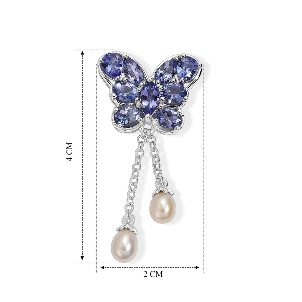 D'Joy Süßwasser Perle (7x5 mm), Tansanit Ohrringe 925 Silber Rhodiniert