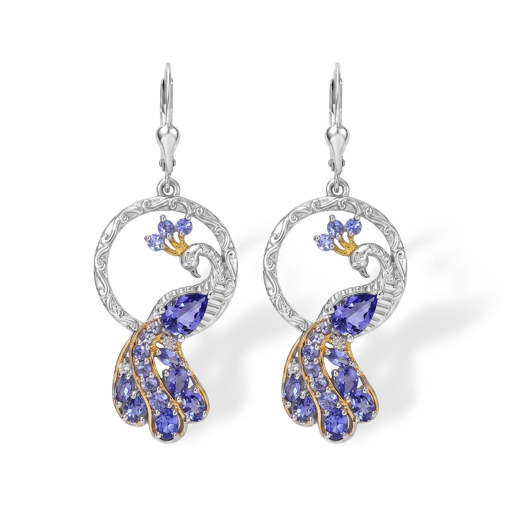 D'Joy Tansanit Ohrringe 925 Silber Rhodiniert und 750 Gelbgold Vermeil ca. 4,24 ct.
