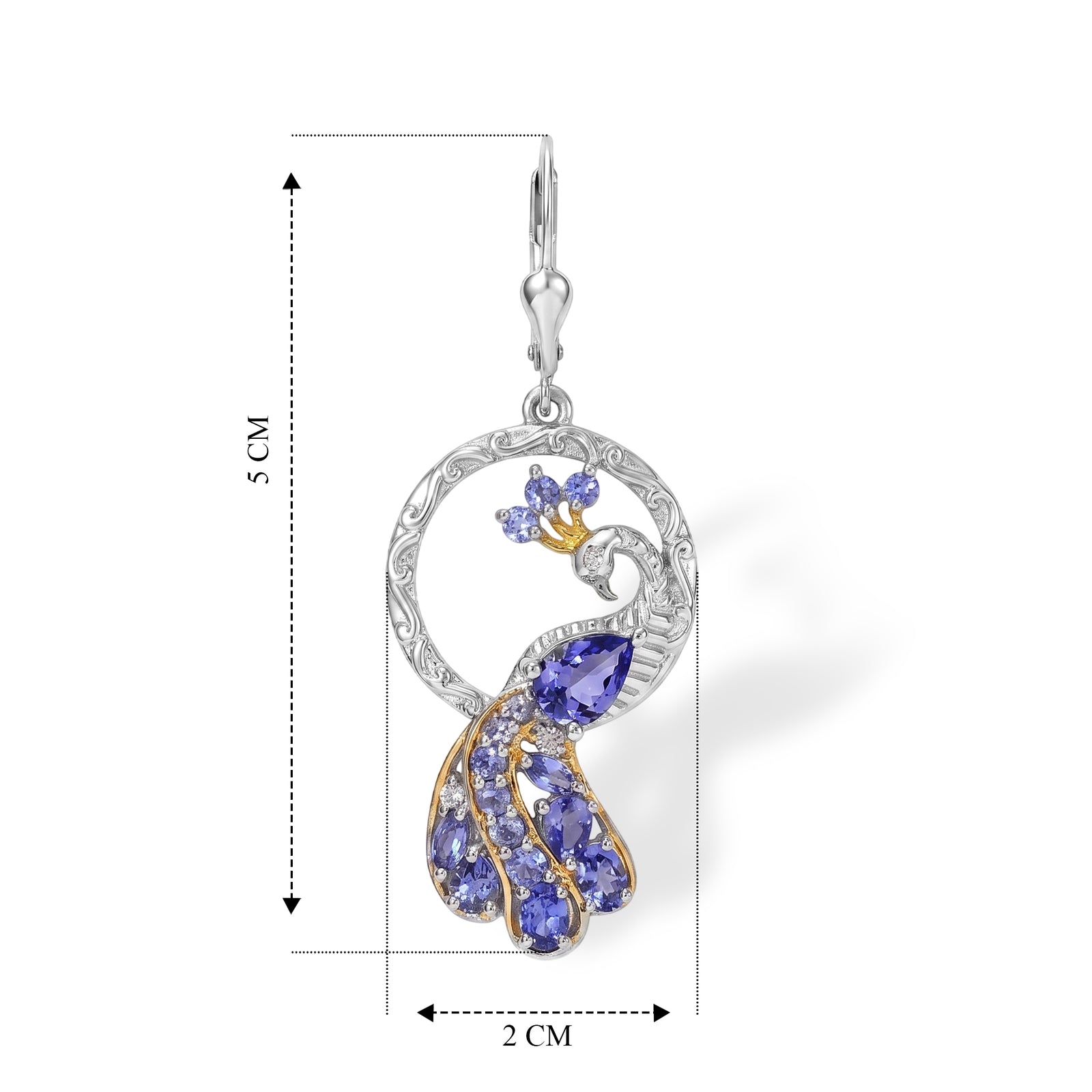 D'Joy Tansanit Ohrringe, 925 Silber rhodiniert und 750 Gelbgold Vermeil - 4,24 ct.