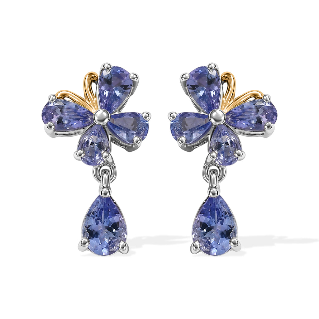 D'Joy Tansanit Ohrringe 925 Silber Platiniert und vergoldet ca. 2,23 ct.