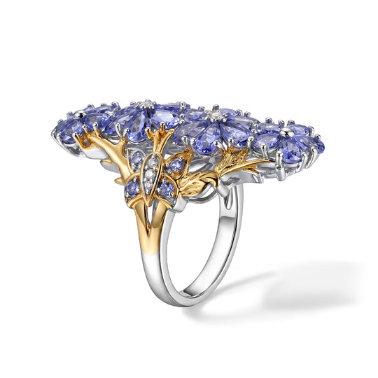 D'Joy Tansanit und Zirkon Ring, 925 Silber rhodiniert und 750 Gelbgold Vermeil - 4,75 ct.