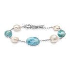 D'Joy Süßwasser Perle, Larimar Armband ca. 19 cm 925 Silber Rhodiniert