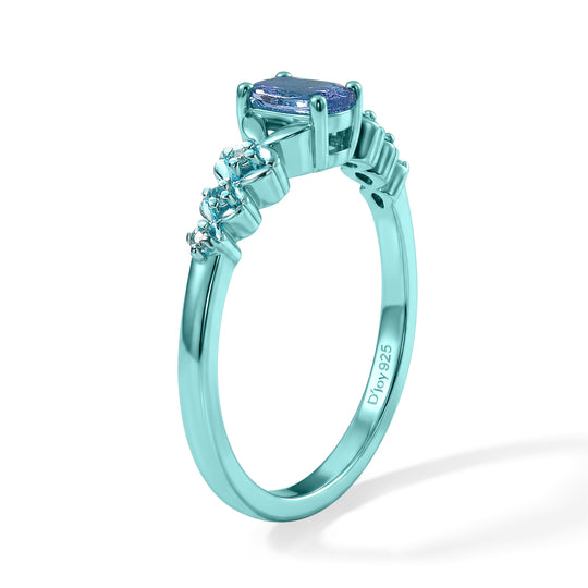 D'Joy Tansanit, Moissanit Ring 925 Silber Ion Blau Beschichtung (Größe 18.00) ca. 0,54 ct