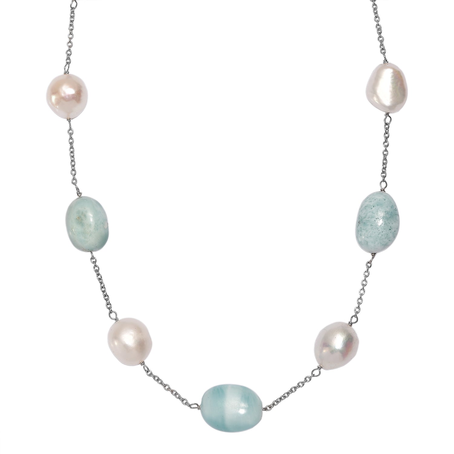 D'Joy Larimar, Süßwasser Perle Halskette ca. 50 cm 925 Silber Rhodiniert