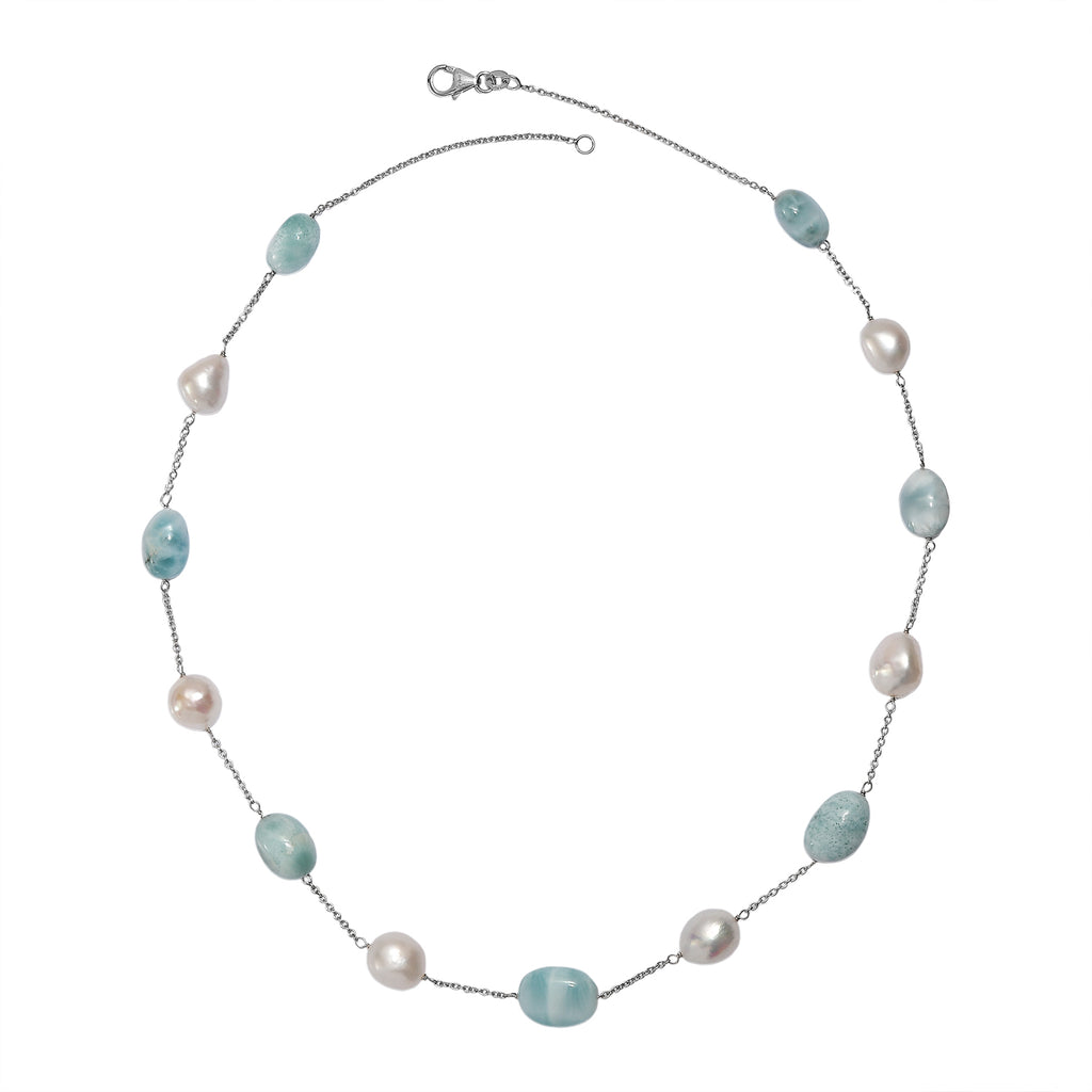 D'Joy Larimar, Süßwasser Perle Halskette ca. 50 cm 925 Silber Rhodiniert