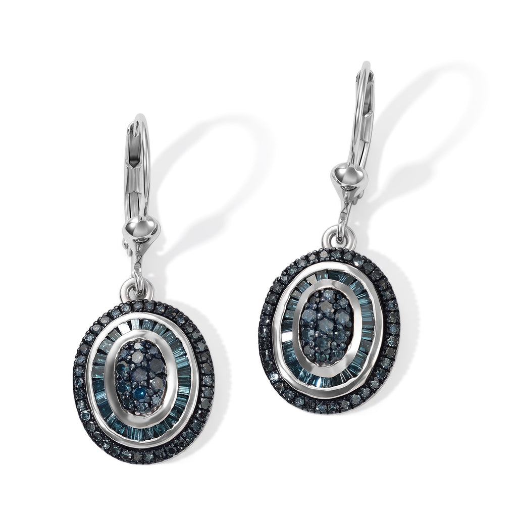D'Joy Blauer Diamant Ohrringe 925 Silber Rhodiniert ca. 1,00 ct.