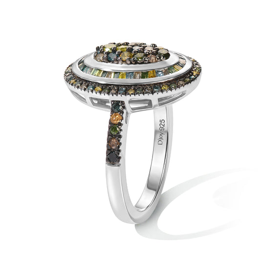 D'Joy Natürlicher Champagner Diamant, Grüner Diamant Ring 925 Silber Rhodiniert (Größe 18.00) ca. 1,01 ct