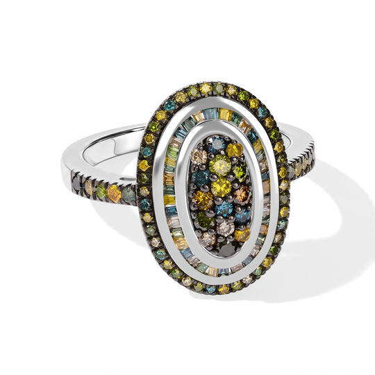 D'Joy Natürlicher Champagner Diamant, Grüner Diamant Ring 925 Silber Rhodiniert (Größe 18.00) ca. 1,01 ct
