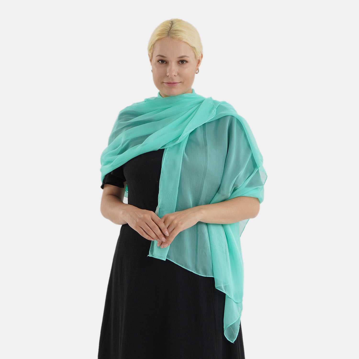 LA MAREY Luxus-Seidenschal aus 100% Maulbeerseide, weicher Fall, 110x180 cm, Aquablau