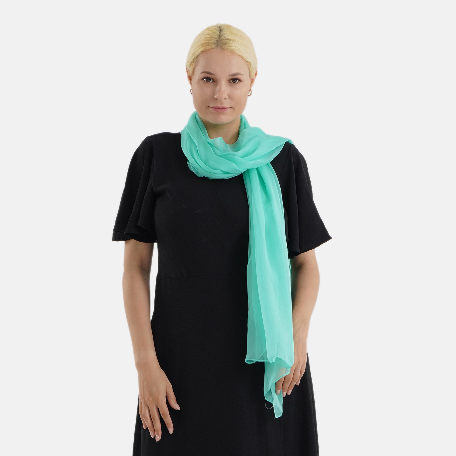 LA MAREY Luxus-Seidenschal aus 100% Maulbeerseide, weicher Fall, 110x180 cm, Aquablau