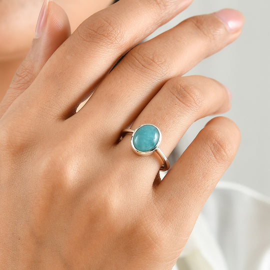 D'Joy Amazonit Ring 925 Silber Rhodiniert (Größe 20.00) ca. 2,80 ct