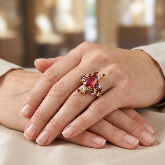 D'Joy Lab Grown Padparadscha-Saphir, Mosambik Granat Ring 925 Silber Rhodiniert und 750 Gelbgold Vermeil (Größe 19.00) ca. 4,39 ct