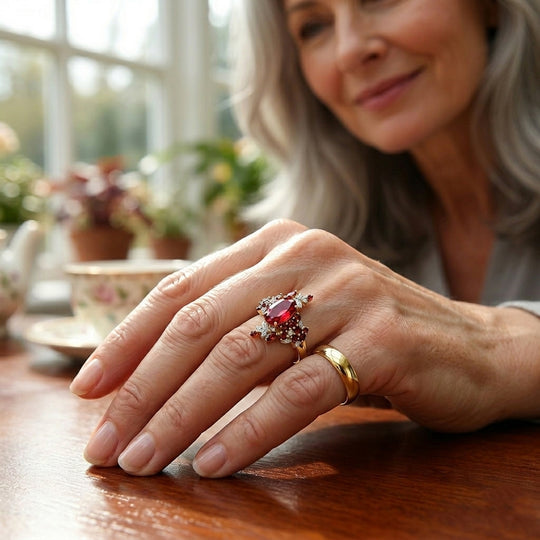 D'Joy Lab Grown Padparadscha-Saphir, Mosambik Granat Ring 925 Silber Rhodiniert und 750 Gelbgold Vermeil (Größe 19.00) ca. 4,39 ct