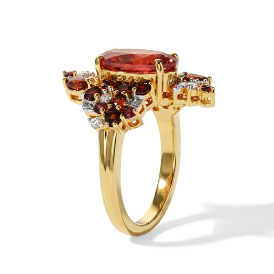 D'Joy Lab Grown Padparadscha-Saphir, Mosambik Granat Ring 925 Silber Rhodiniert und 750 Gelbgold Vermeil (Größe 19.00) ca. 4,39 ct