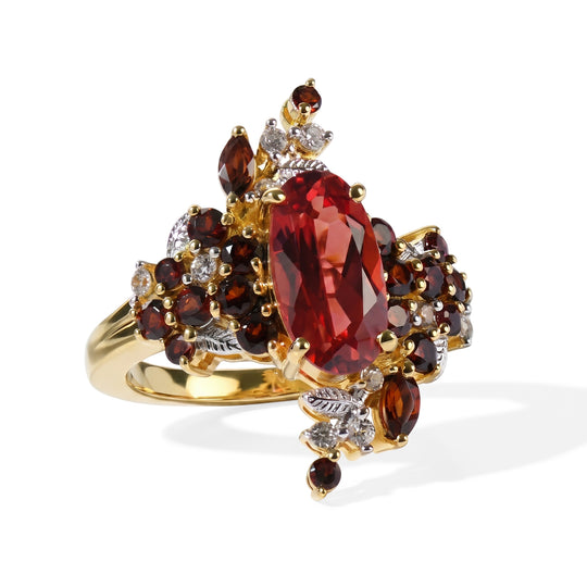 D'Joy Lab Grown Padparadscha-Saphir, Mosambik Granat Ring 925 Silber Rhodiniert und 750 Gelbgold Vermeil (Größe 19.00) ca. 4,39 ct