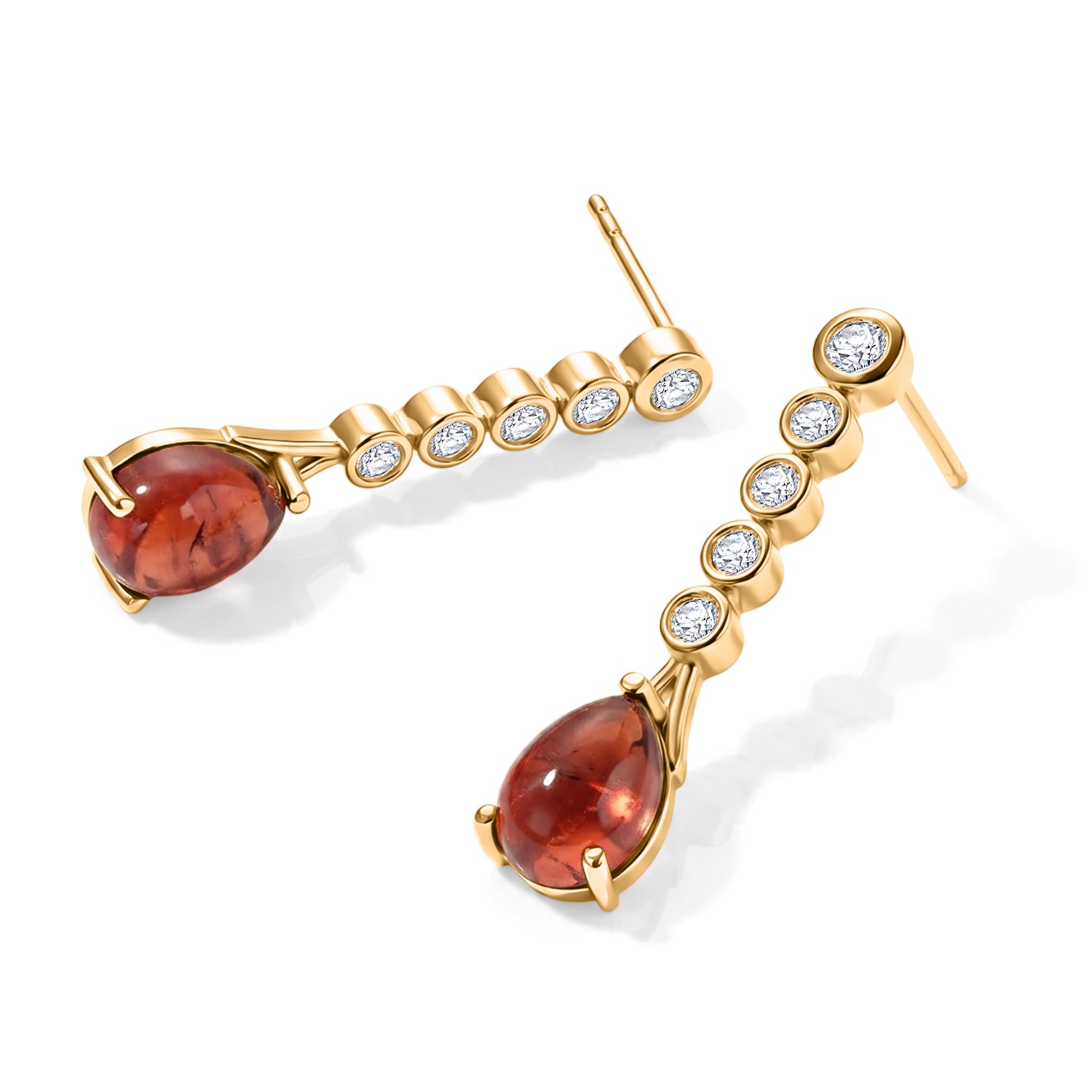 D'Joy Lab Grown Padparadscha-Saphir, Weißer Zirkon Ohrringe 925 Silber 750 Gelbgold vermeil ca. 4,54 ct.