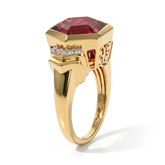 LUXURIANT - AAA Lab Grown Rubin, Weißer Zirkon Ring 925 Silber 750 Gelbgold vermeil (Größe 21.00) ca. 10,40 ct