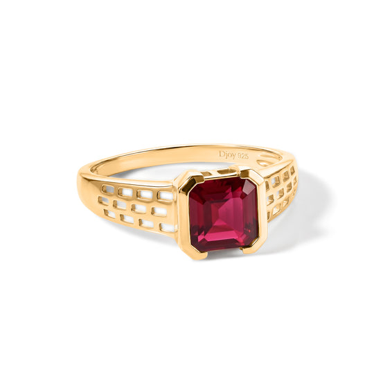D'Joy AA Afrikanischer Rubin (Fissure gefüllt) Ring 925 Silber Vergoldet (Größe 19.00) ca. 3,43 ct