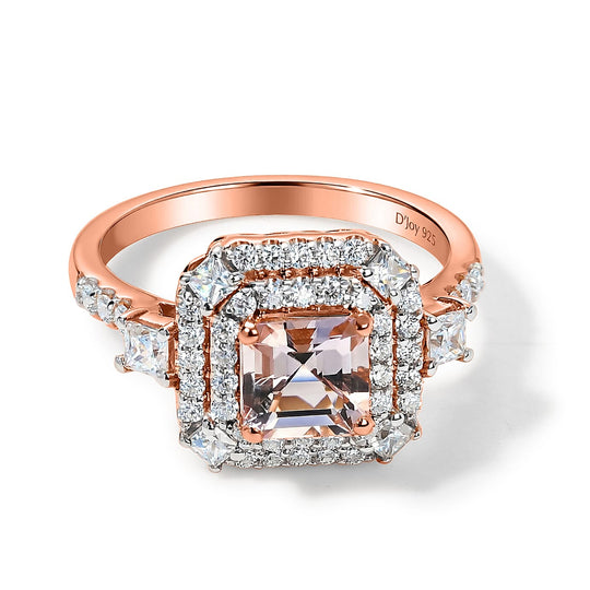 D'Joy AA Rosa Morganit, Moissanit AGI zertifiziert Ring 925 Silber 750 Roségold vermeil (Größe 16.50) ca. 1,71 ct