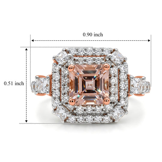 D'Joy AA Rosa Morganit, Moissanit AGI zertifiziert Ring 925 Silber 750 Roségold vermeil (Größe 16.50) ca. 1,71 ct
