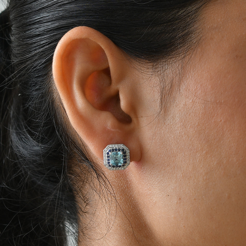 D'Joy AA Blauer Zirkon, Blauer Saphir Ohrringe 925 Silber Rhodiniert ca. 3,37 ct.