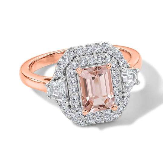 D'Joy AA Rosa Morganit, Moissanit Ring 925 Silber 750 Roségold vermeil (Größe 16.50) ca. 1,61 ct