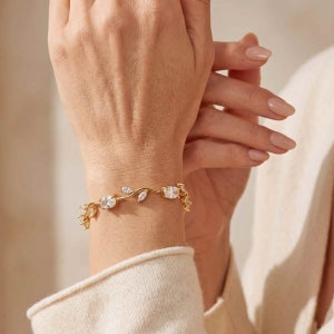 Weißes Zirkonia 20 Armband, Messing vergoldet