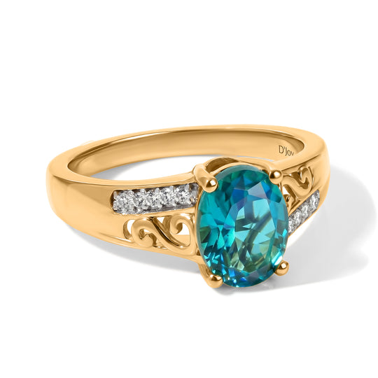 D'Joy Pfau Quarz Triplette, Weißer Zirkon Ring 925 Silber 750 Vergoldet (Größe 21.00) ca. 1,85 ct