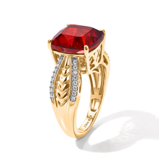 D'Joy Rubin Feuer Triplett Quarz und Zirkon Ring, 925 Silber 750 vergoldet - 5,50 ct.