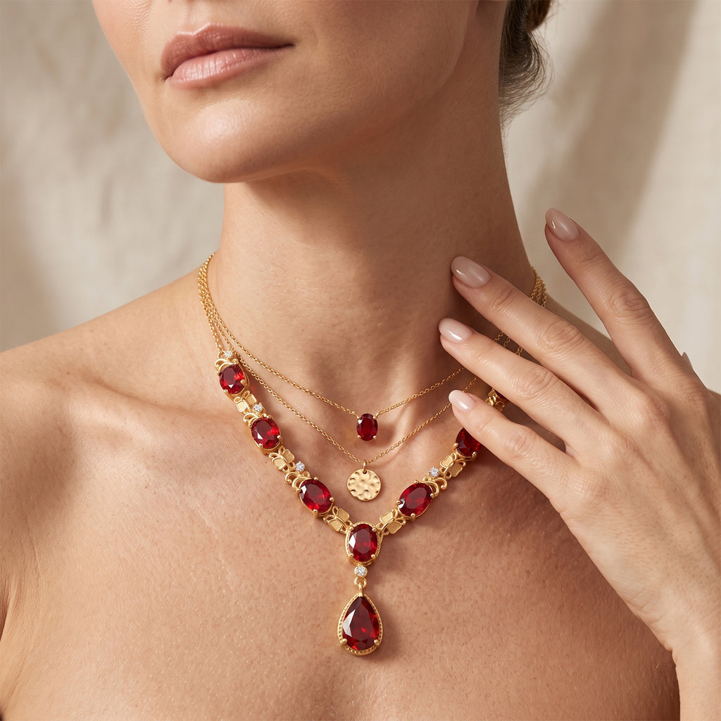 EVER TRUE Rubin-Feuer-Triplett-Quarz Halskette ca. 45 cm 950 Kupfer ca. 14,19 ct.