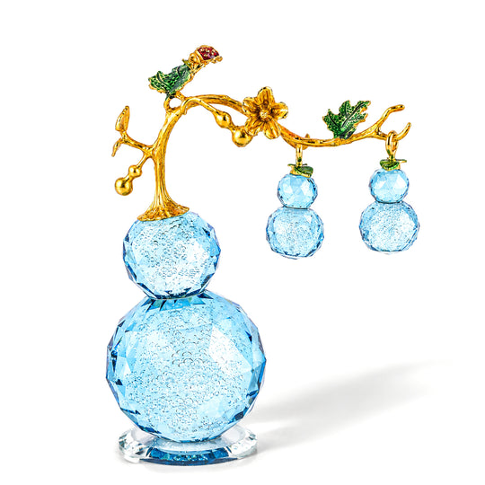LIVMORE Deko-Ornament mit facettierten Glaskürbissen und goldfarbenem Zierzweig, 20x15cm, Grün