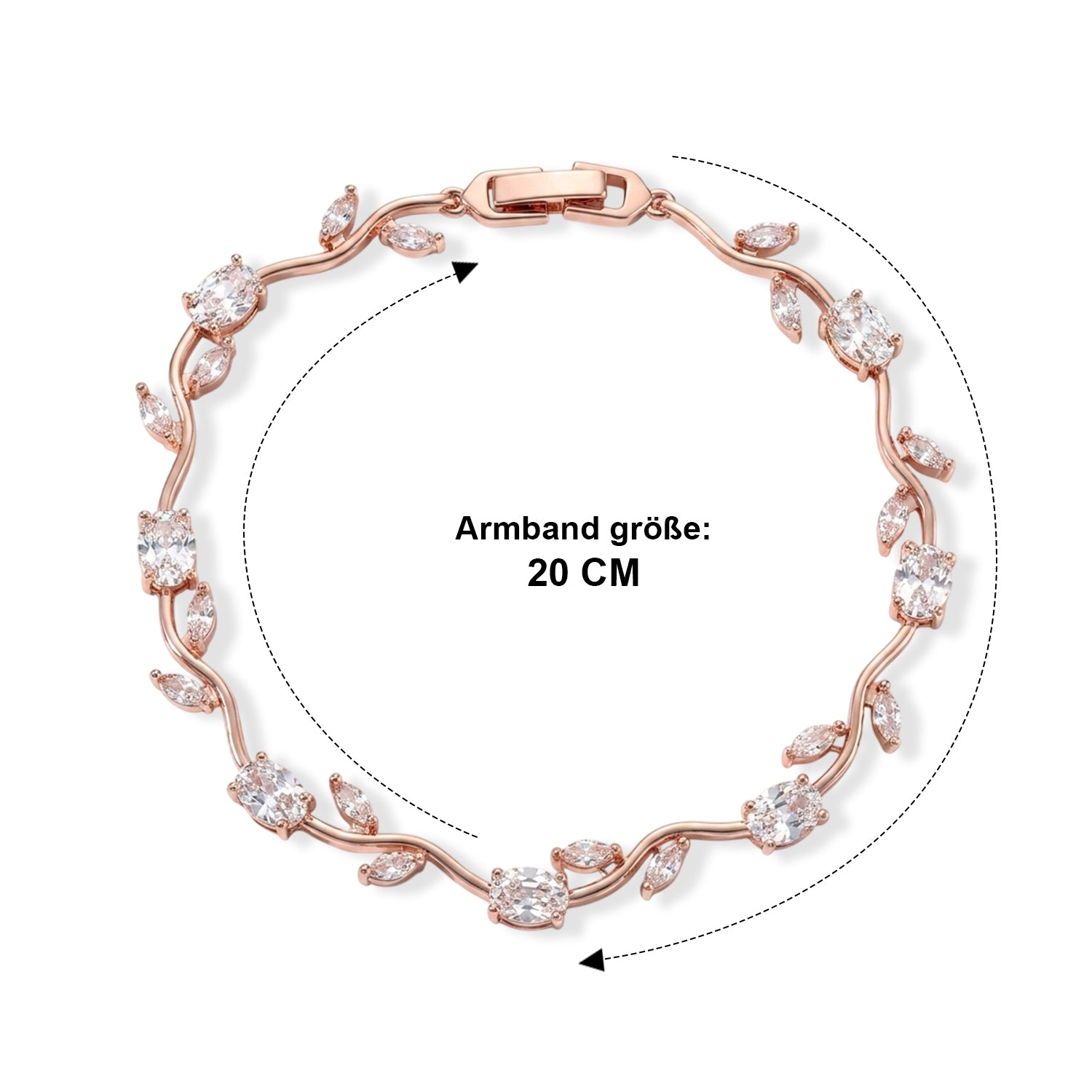 Weißer Zirkonia Armband ca. 20 cm Nickelfreies Messing, Roségoldfarben