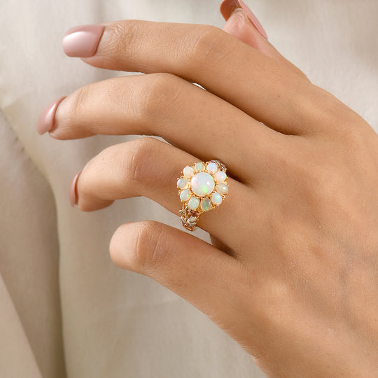 D'Joy AA Natürlicher, äthiopischer Welo Opal Ring 925 Silber Rhodiniert und 750 Gelbgold Vermeil (Größe 20.00) ca. 2,17 ct
