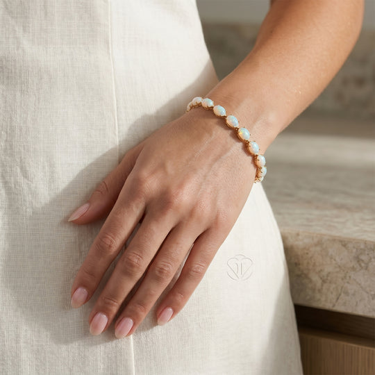 D'Joy AA Natürlicher, äthiopischer Welo Opal Armband ca. 19 cm 925 Silber 750 Gelbgold vermeil ca. 15,27 ct.