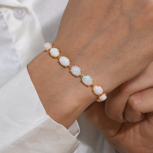 D'Joy AA Natürlicher, äthiopischer Welo Opal Armband ca. 20 cm 925 Silber 750 Gelbgold vermeil ca. 16,16 ct.