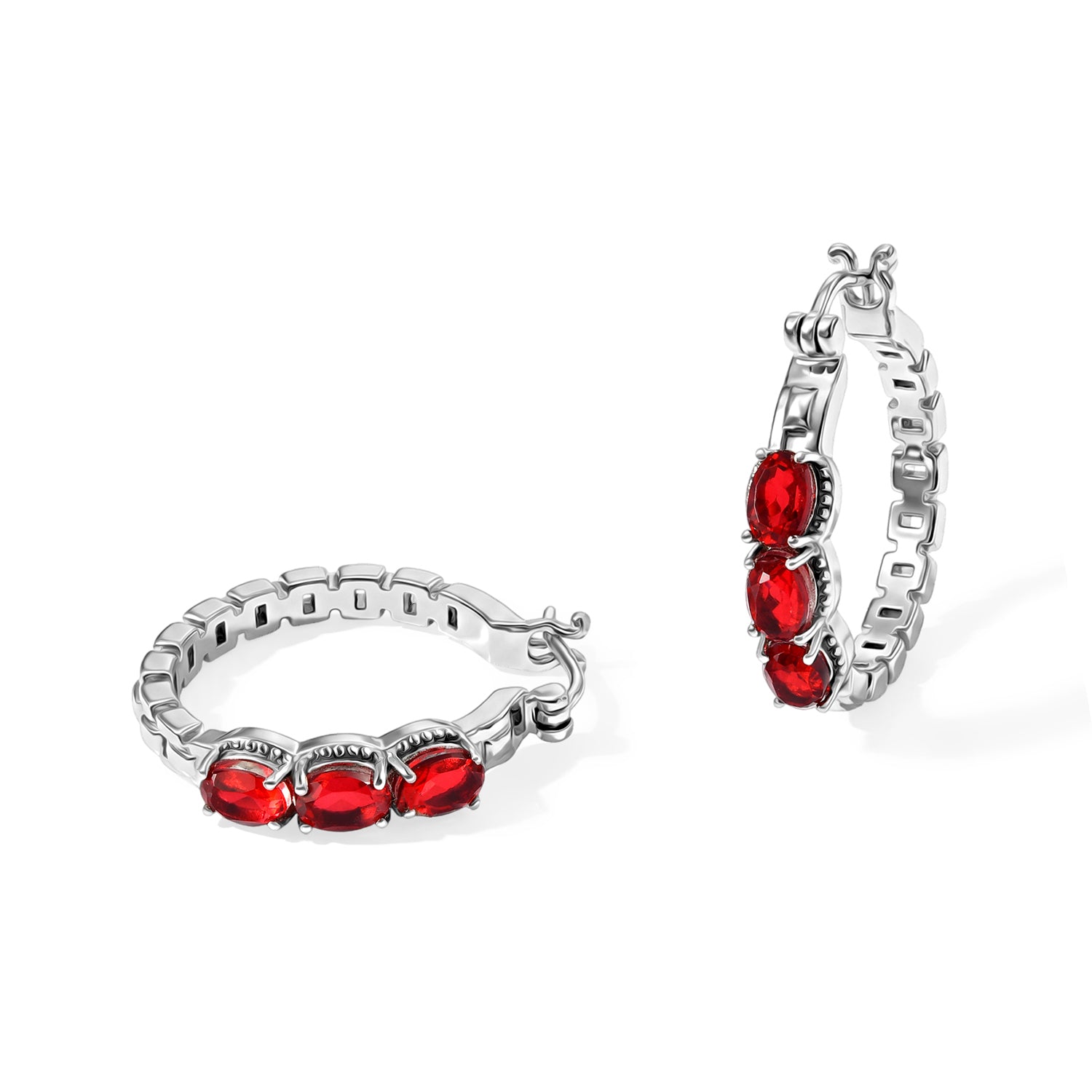 EverTrue Rubin Feuer Triplett Quarz Ohrringe, Edelstahl - 3,35 ct.