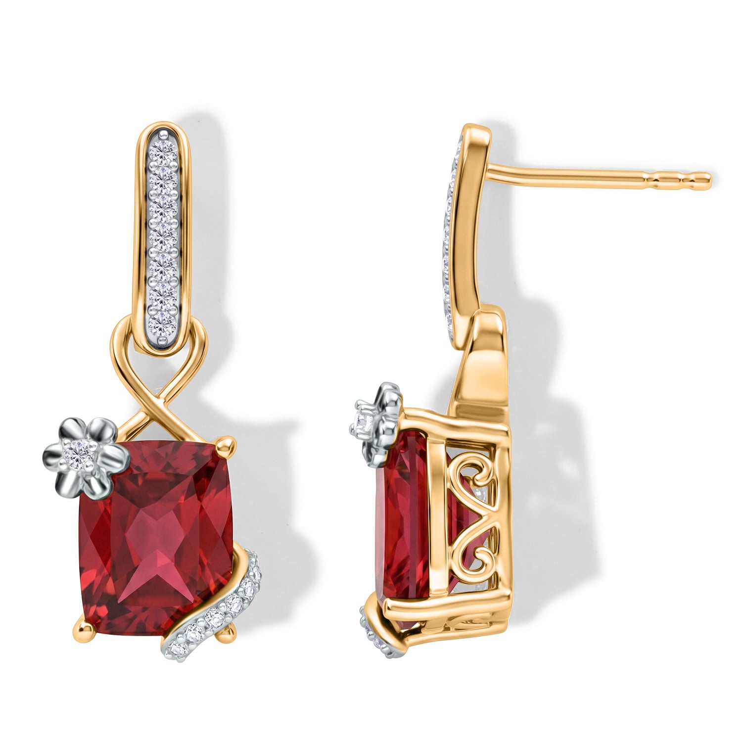 D'Joy Lab Grown Padparadscha-Saphir, Weißer Zirkon Ohrringe 925 Silber Rhodiniert und 750 Gelbgold Vermeil ca. 7,02 ct.