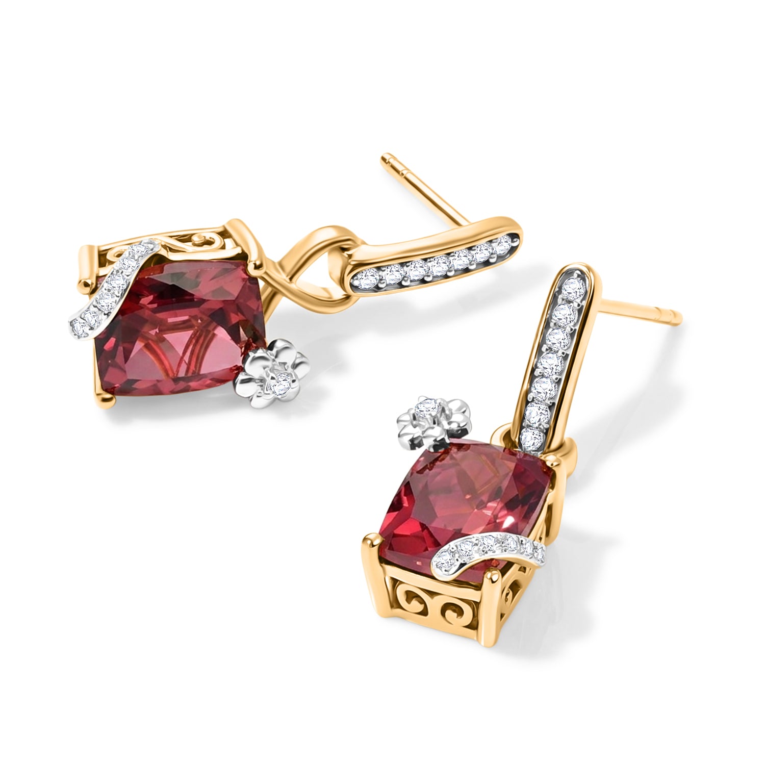 D'Joy Lab Grown Padparadscha-Saphir, Weißer Zirkon Ohrringe 925 Silber Rhodiniert und 750 Gelbgold Vermeil ca. 7,02 ct.