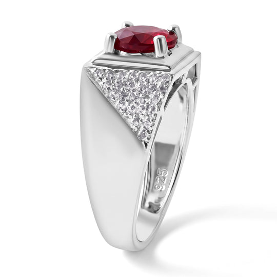 D'Joy Afrikanischer Rubin (Fissure gefüllt), Weißer Zirkon Ring 925 Silber Rhodiniert (Größe 18.00) ca. 3,90 ct