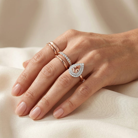 D'Joy AA Rosa Morganit, Moissanit AGI zertifiziert Ring 925 Silber 750 Roségold vermeil (Größe 18.00) ca. 1,33 ct