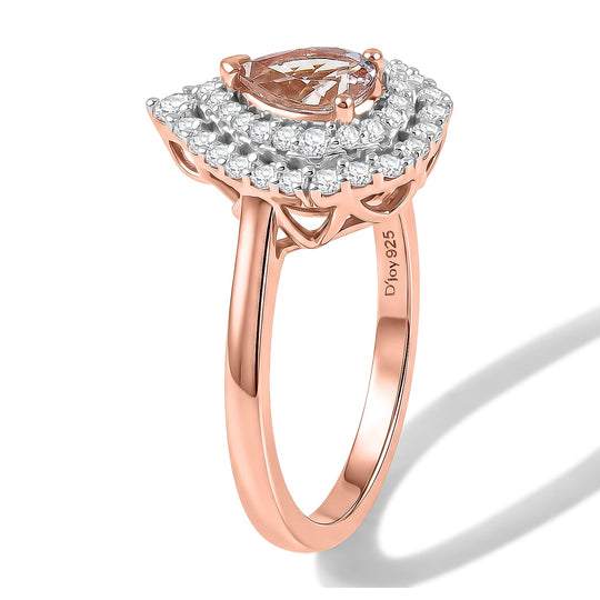 D'Joy AA Rosa Morganit, Moissanit AGI zertifiziert Ring 925 Silber 750 Roségold vermeil (Größe 18.00) ca. 1,33 ct