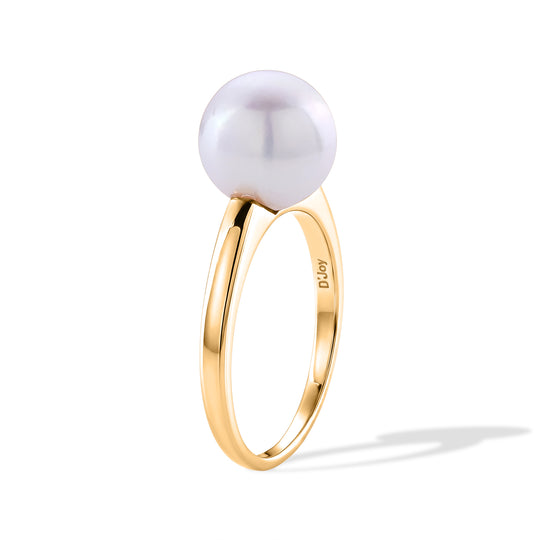 D'Joy Weiße Edison Perle (10-11 mm) Ring 925 Silber Vergoldet (Größe 18.00)