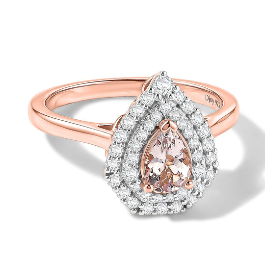 D'Joy AA Rosa Morganit, Moissanit AGI zertifiziert Ring 925 Silber 750 Roségold vermeil (Größe 18.00) ca. 1,33 ct