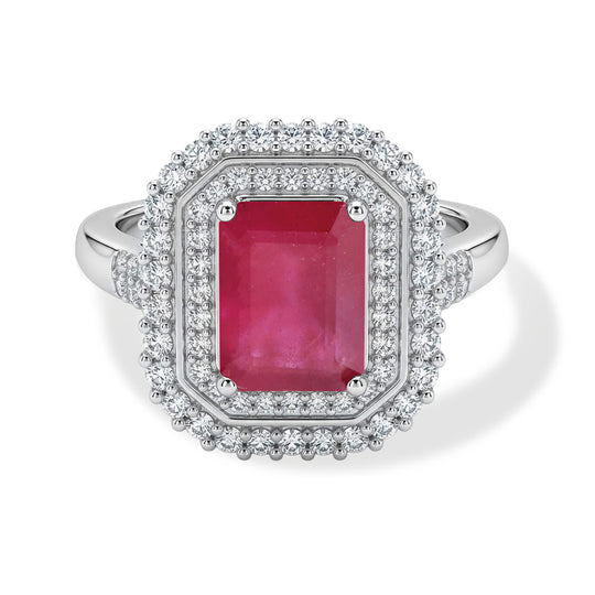 D'Joy Afrikanischer Rubin (Fissure gefüllt), Weißer Zirkon Ring 925 Silber Rhodiniert (Größe 17.00) ca. 4,52 ct