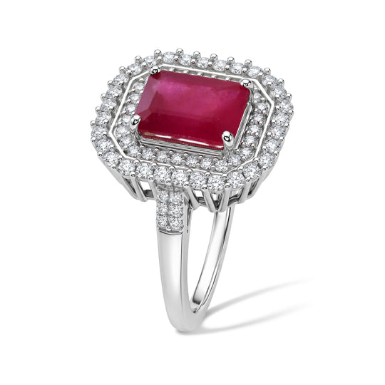 D'Joy Afrikanischer Rubin (Fissure gefüllt), Weißer Zirkon Ring 925 Silber Rhodiniert (Größe 17.00) ca. 4,52 ct