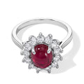 D'Joy AA Afrikanischer Rubin (Fissure gefüllt), Weißer Zirkon Ring 925 Silber Rhodiniert (Größe 20.00) ca. 3,92 ct