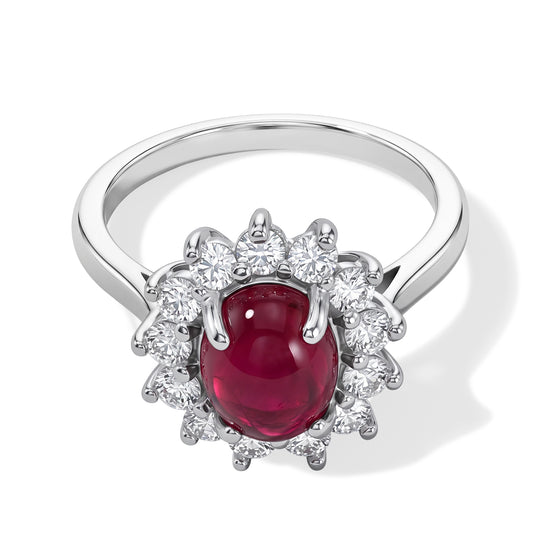 D'Joy AA Afrikanischer Rubin (Fissure gefüllt), Weißer Zirkon Ring 925 Silber Rhodiniert (Größe 21.00) ca. 3,92 ct