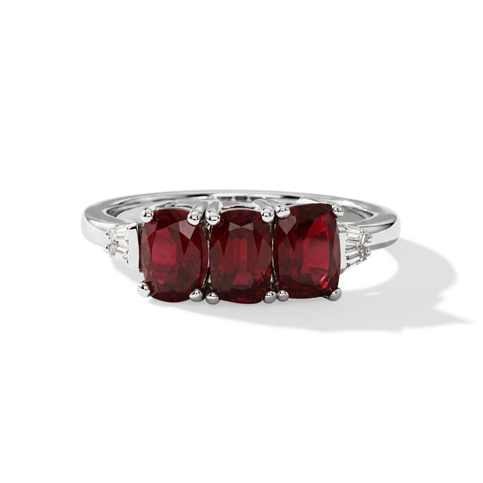 D'Joy Afrikanischer Rubin (Fissure gefüllt), Weißer Zirkon Ring 925 Silber Rhodiniert (Größe 18.00) ca. 2,54 ct