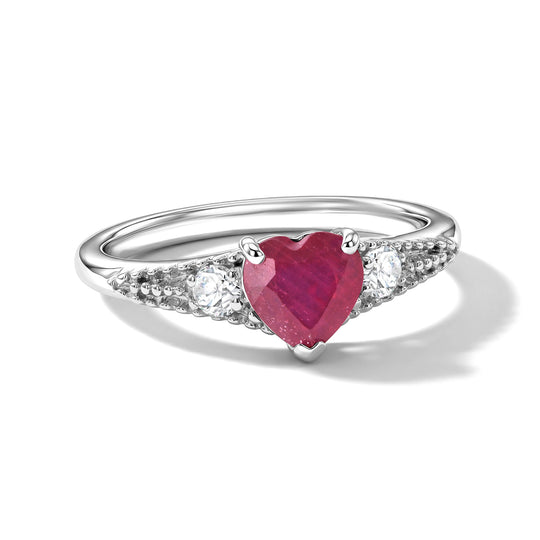D'Joy Afrikanischer Rubin (Fissure gefüllt), Weißer Zirkon Ring 925 Silber Rhodiniert (Größe 20.00) ca. 1,44 ct